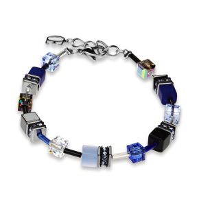 CdL armband blauw/zwart/staal 4014/30-0712