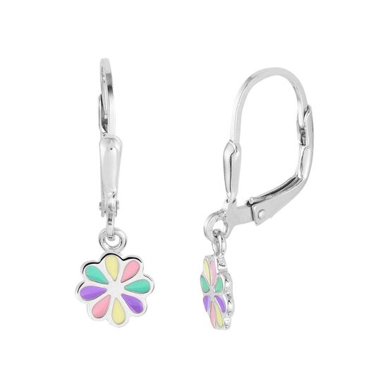 Zilveren oorhangers bloem multi color 1332043