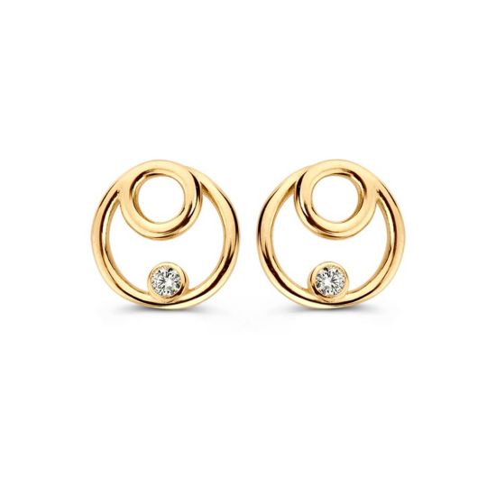 Gouden oorstekers cirkel zirkonia OE127714