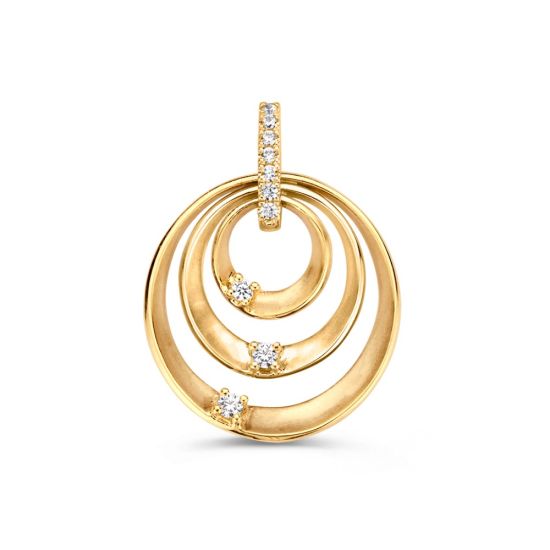 Gouden hanger 3x cirkel mat/glans zirkonia HH128034