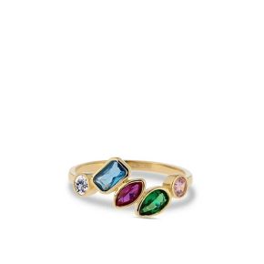 Gouden ring 5xzirkonia multi color mt52 RDC01-4370-01