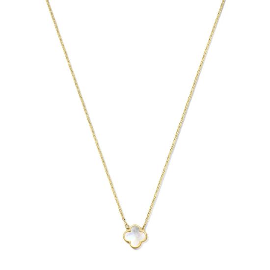 Gouden collier klavertje parelmoer SWCN10206-Y14