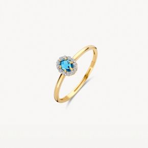 Gouden ring london blauwtopaas en zirkonia mt 54 1258YLB/54