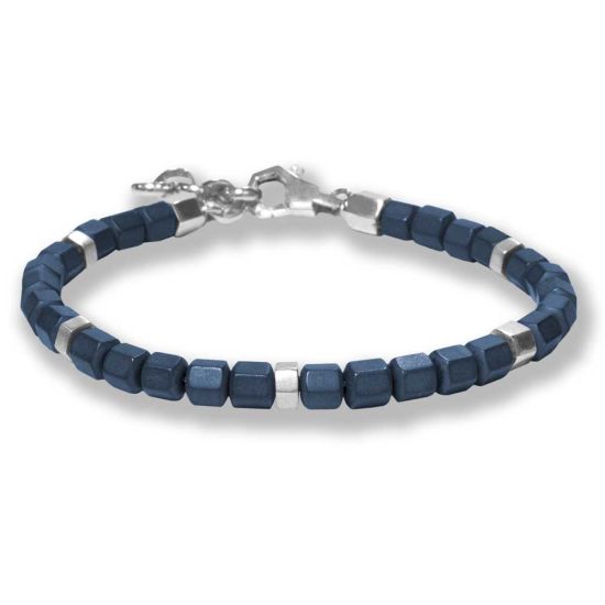 Br armband hematite blauw met zilver 18.5cm TIBET60