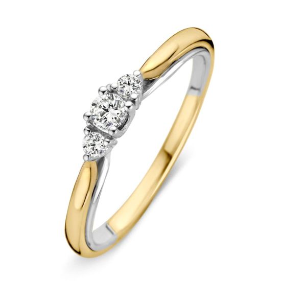 Gouden bicolor ring 3xbriljant 0.19crt H/SI RG416351-54