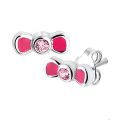 Zilveren oorstekers roze strik 1020343