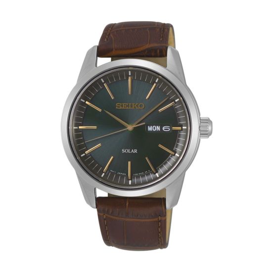 Seiko horloge heren staal/leer solar SNE529P1
