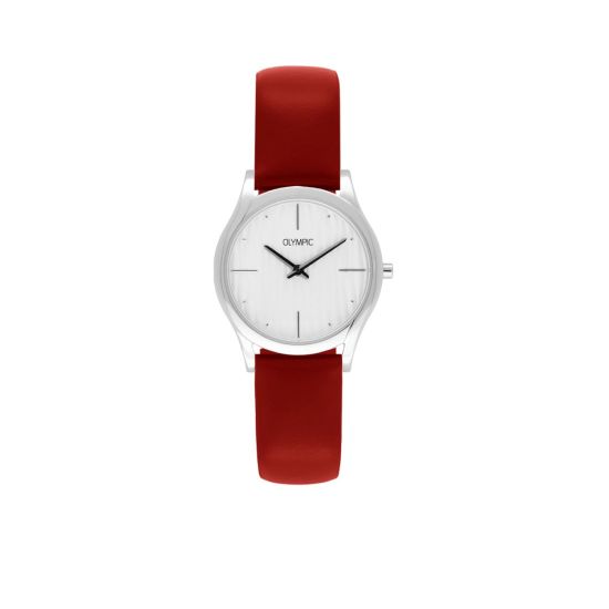Olympic horloge dames staal/leer rood OL67DSL003