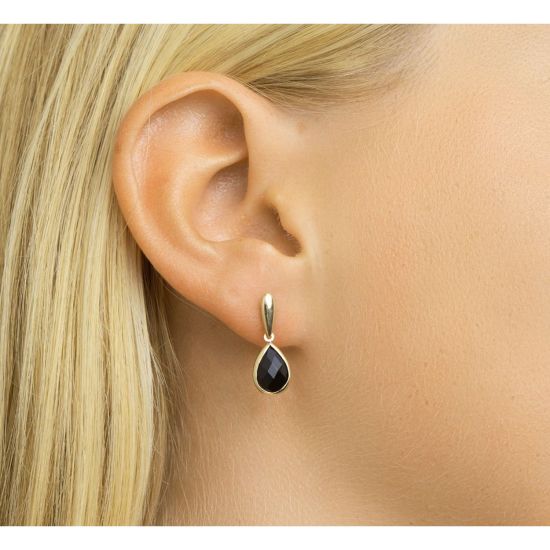 Gouden oorhangers druppel onyx 4022345