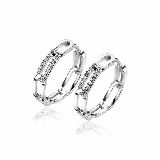 Zilveren oorringen paperclip zirkonia 17mm ZIO2116