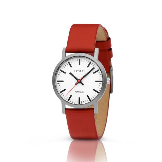 Olympic horloge dames titanium/leer rood OL26DTL068