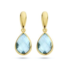Gouden oorhangers druppel blauw topaas 4025539