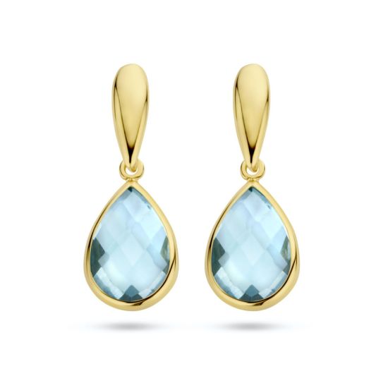 Gouden oorhangers druppel blauw topaas 4025539