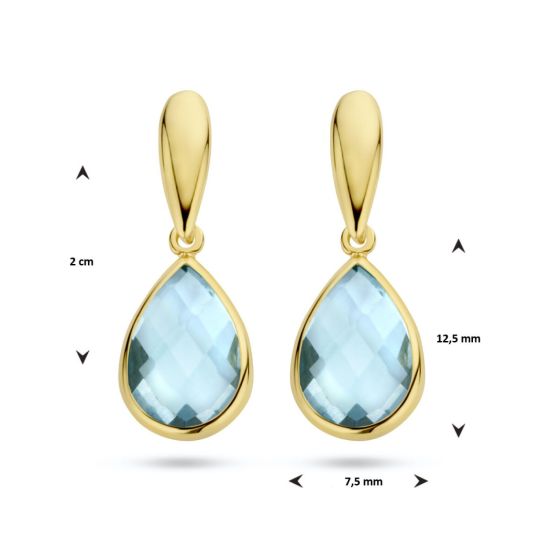 Gouden oorhangers druppel blauw topaas 4025539
