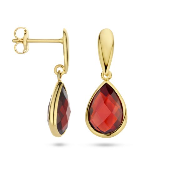 Gouden oorhangers druppel granaat 4025784