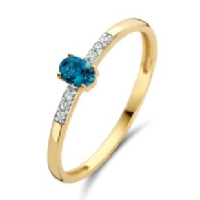 Gouden ring 0.03crt + london blauwtopaas 1637YDL/54 