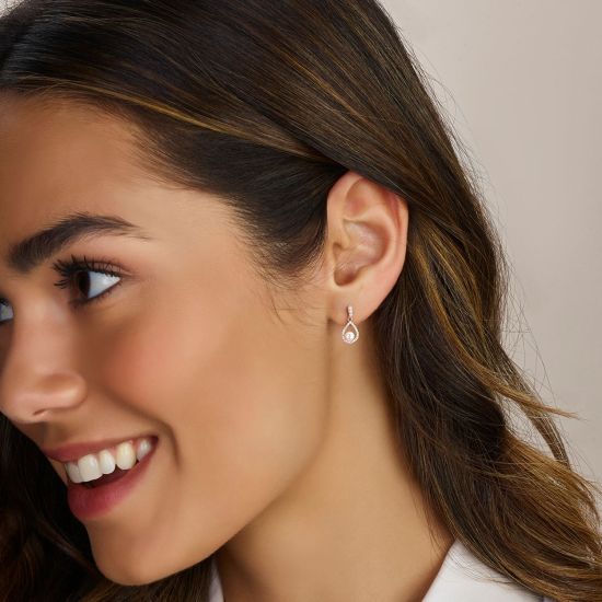 Zilveren Oorhangers parel en zirkonia