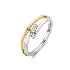 Gouden ring bicolor Briljant 0.10crt H/Si mt 17.5