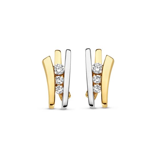 Gouden oorstekers bicolor 0.13ct H/SI